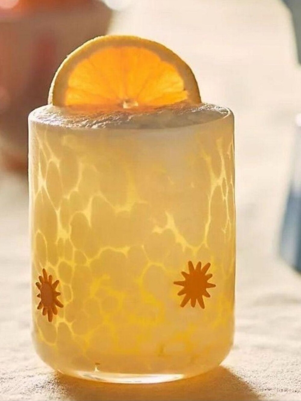 Anthropologie Confetti Sun Icon Juice Glass - yellow, white